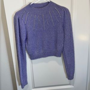 New juniors sz M sweater On 12th purple violet long sleeve pearl rhinestone crop